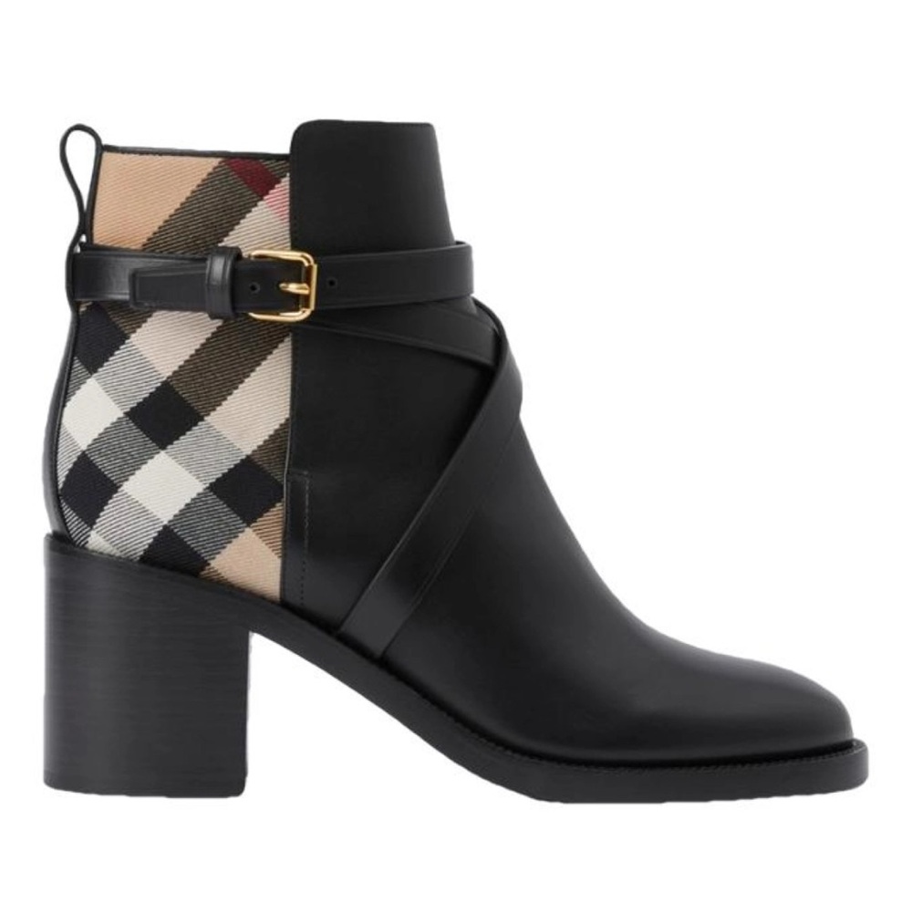 Burberry Black and Plaid Ankle Boots